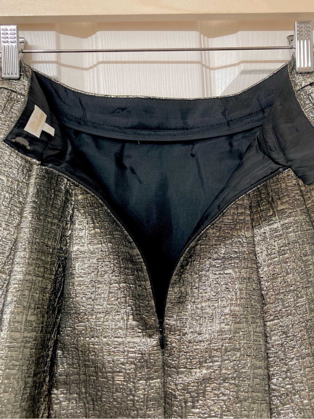 Shoshanna Metallic Gold A-line Pleated Mini Skirt 2 Holiday Gilded Glamour Party - Picture 5 of 6